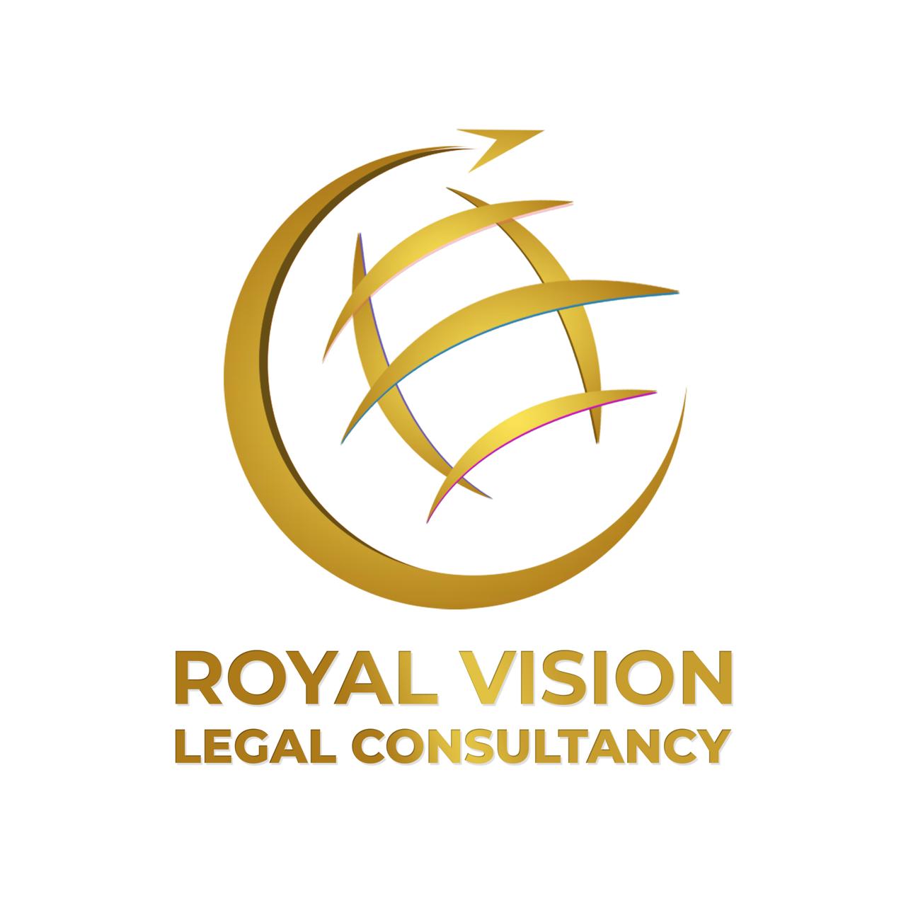Royal Vision Legal Consultancy logo in gold design with company name on white background